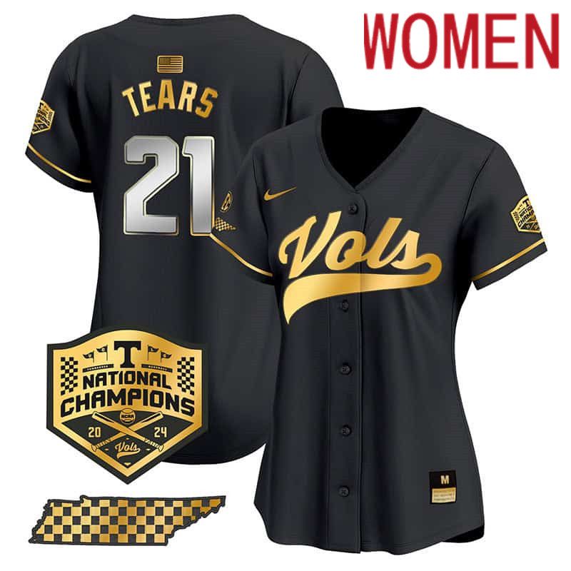Women Tennessee Volunteers #21 Tears Black 2024 Nike Champions Vapor Premier Limited NCAA Jersey style 1->women nfl jersey->Women Jersey
